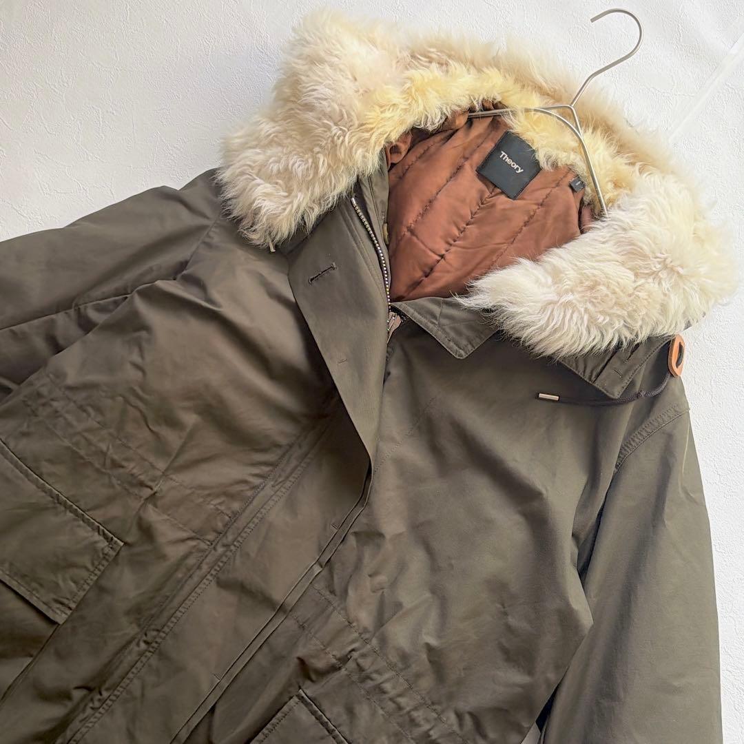 Theory セオリー リアルファー付き モッズコート S カーキ 中綿