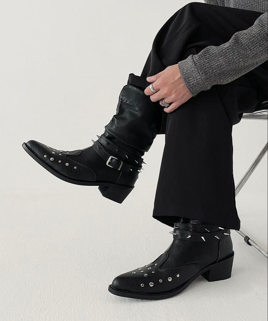 Opium Rivet Strap Leather Heel Boots ブーツ - メルカリ