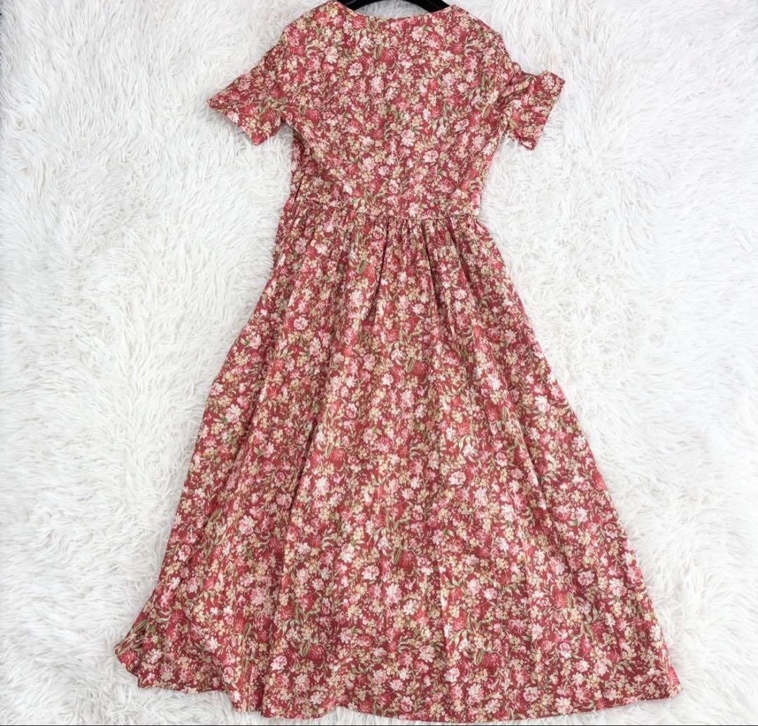 美品 ローラアシュレイ ロングワンピース 花柄 ギャザー プリーツ