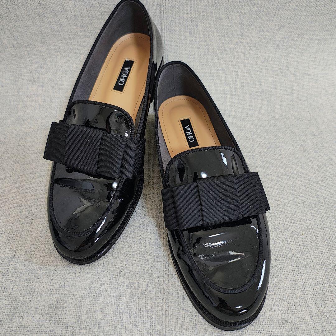 OHGA オーガ リボンローファー 23.5cm ohga エナメル 黒