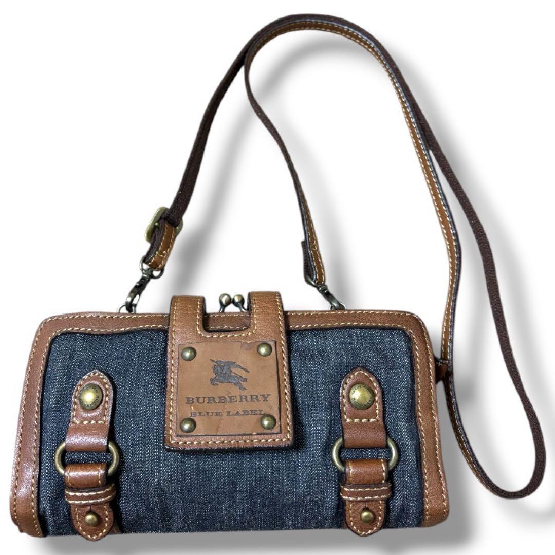 極美品】バーバリーブルーレーベル☆がま口☆デニム☆本革☆ショルダー