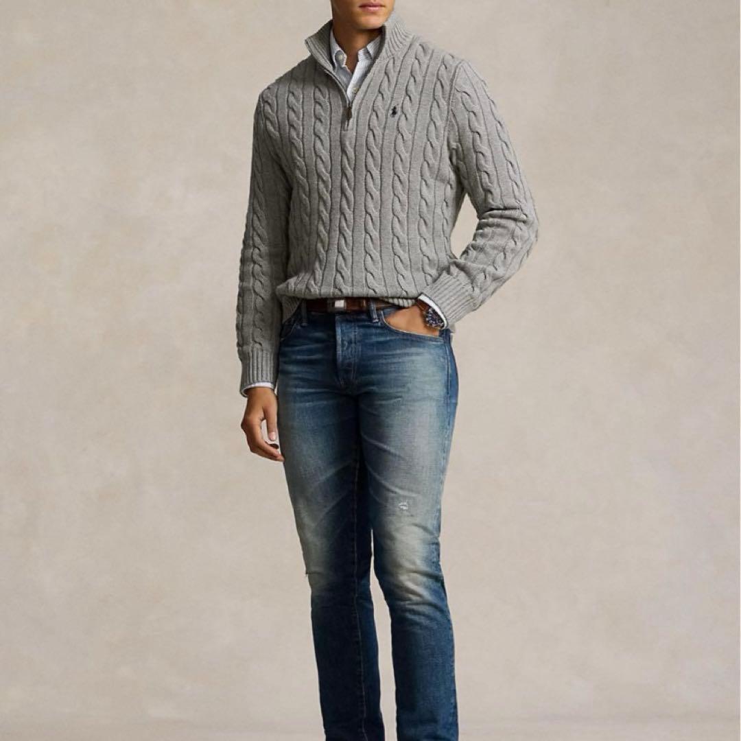 新品未使用 ポロラルフローレン ハーフジップ ケーブルニット グレー