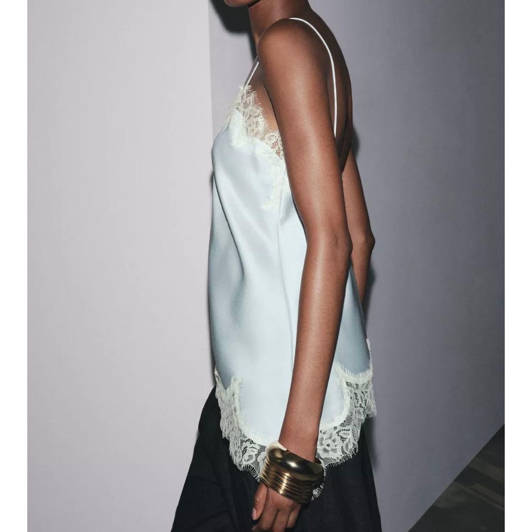 ZARA レーストリムキャミソール ライトブルー - メルカリ