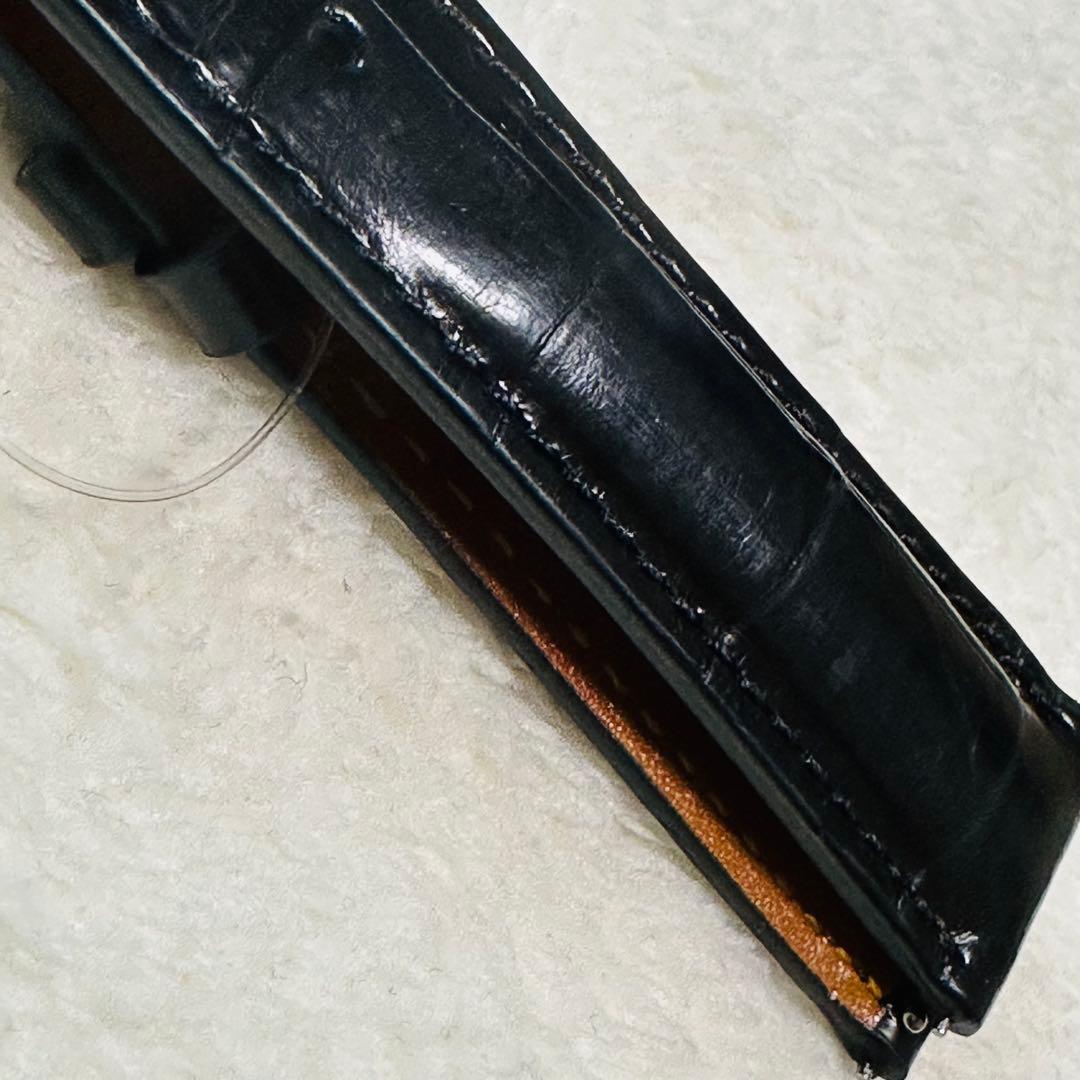 2004#19mm-16mmブラック☆本物クロコダイル腕時計用ベルト☆スイス製