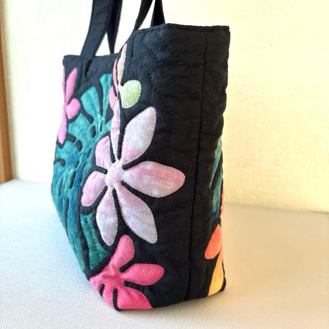 ハワイアンキルト ハンドメイド トートバッグ 黒 - メルカリ