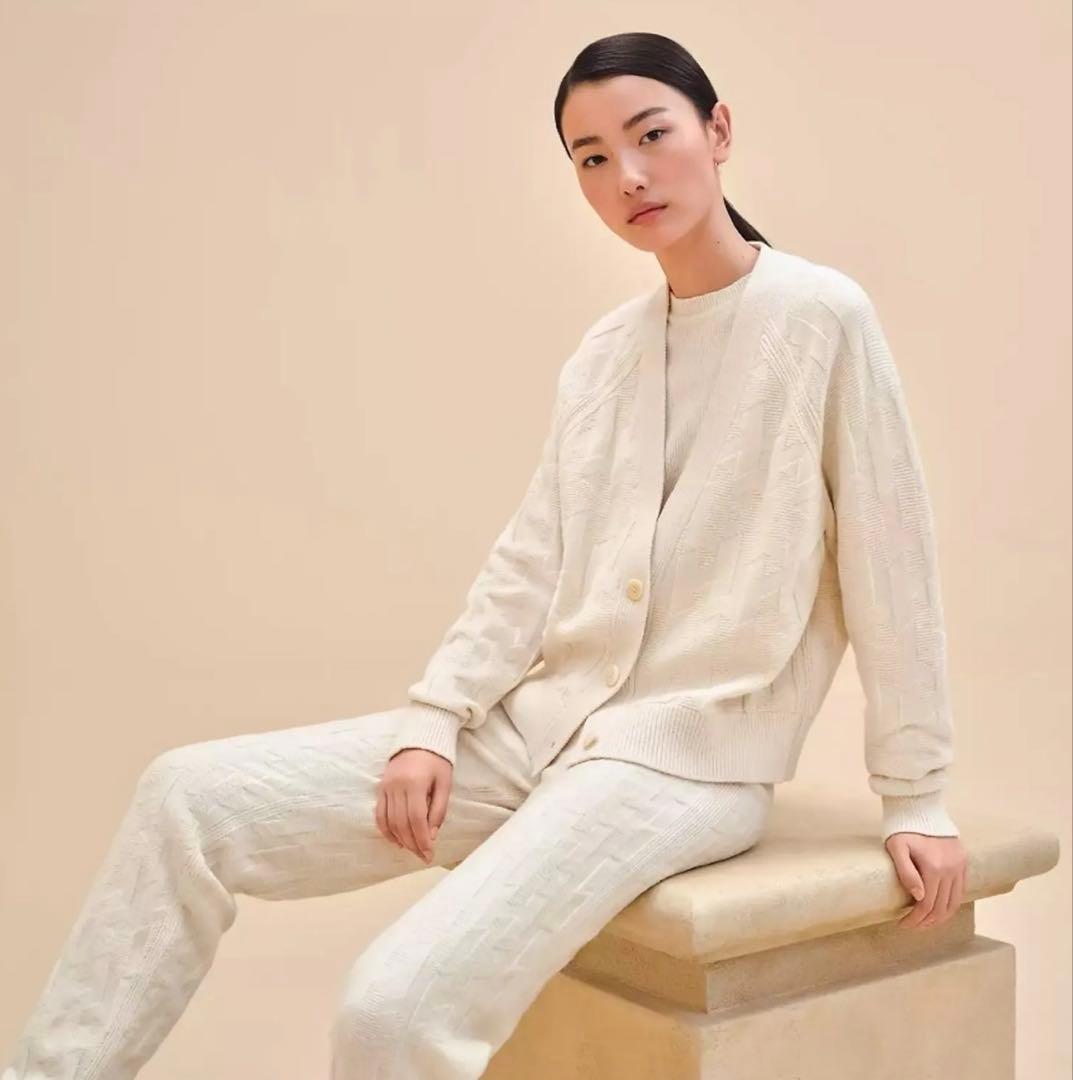 HERMES カーディガン Hermes Women's Brides de Gala Twillaine V-Neck Cardigan Cashmere