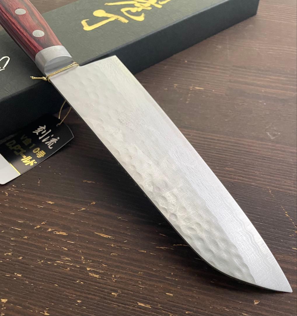 増谷刃物 訓平作 三徳包丁 VG10ステンレス 積層槌目 刻流 口金有