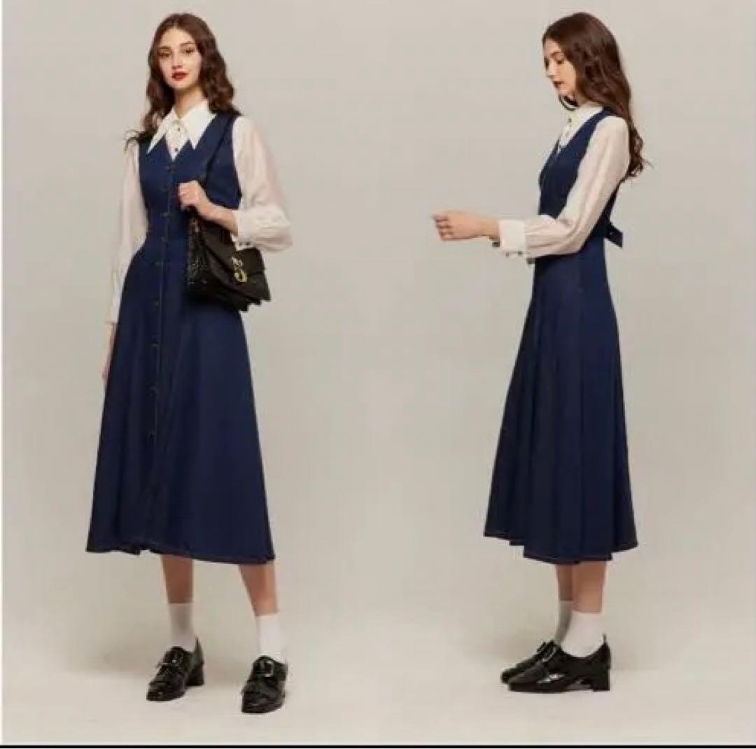 Tnewties 20s トゥエンティーズ デニムワンピース Navy XS - メルカリ