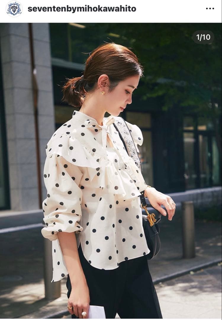 新品⭐︎セブンテン　人気完売品⭐︎アイボリードット柄フリルブラウス シアードットブラウス(アイボリー) - seventen