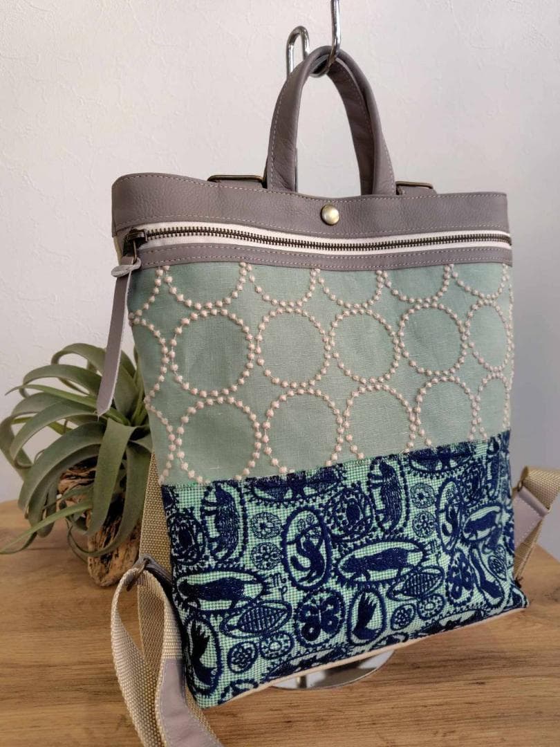 ミナペルホネン/タンバリン×ジャングルレリーフ/牛革A4トートリュック