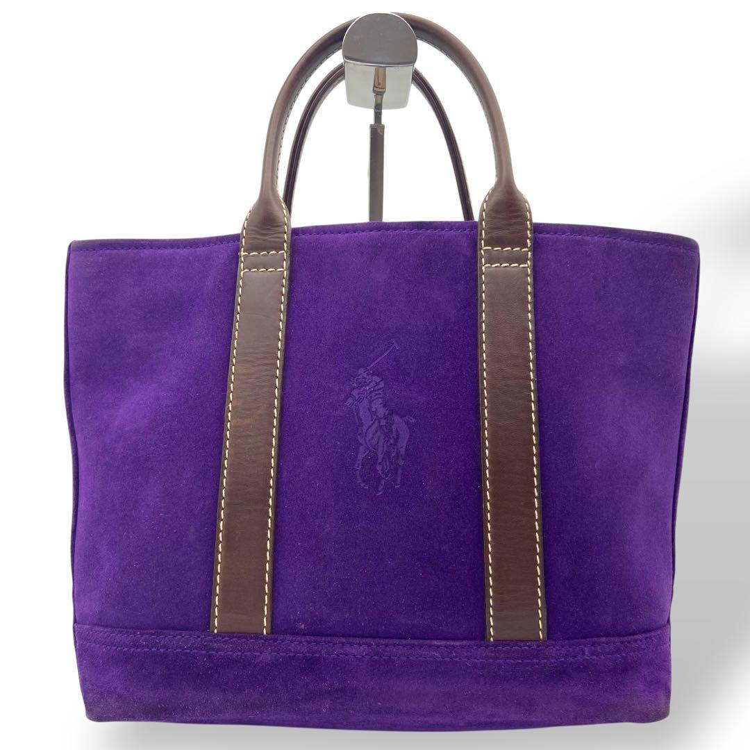 ラルフローレン ハンドバッグ トート 腕掛け スエード パープル 型押し