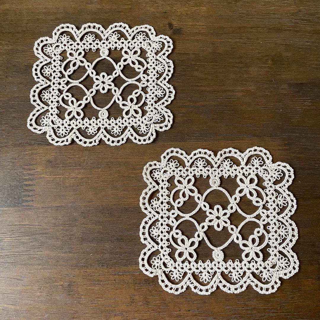 タティングレース ドイリー コースター レース編み ハンドメイド 11×12