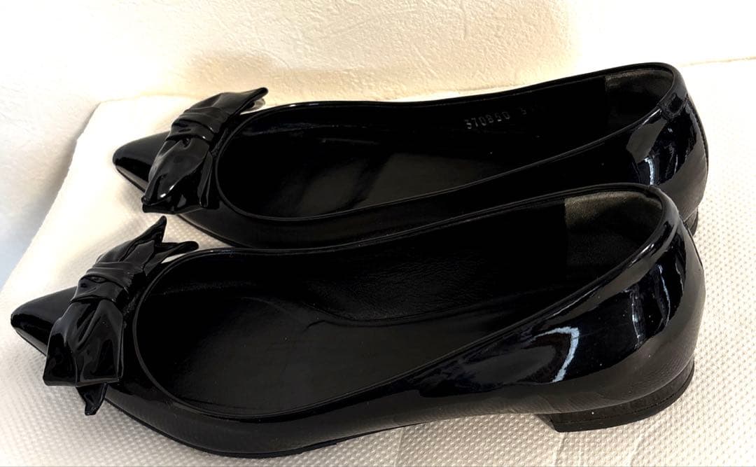 GUCCI ポインテッドトゥリボンパンプス バレエシューズ 37.5 黒 グッチ