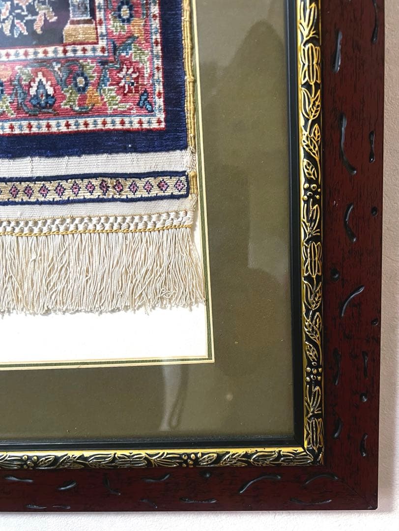 絵画 額装 最高級 オールド ヘレケ シルク ペルシャ絨毯 工房名サイン