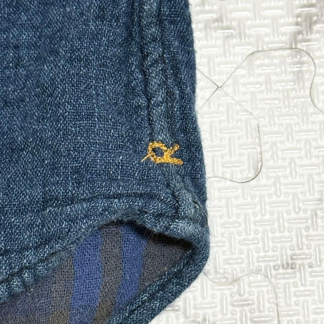 極美品】45R インディゴ染め デニムシャツ コットン100%R刺繍