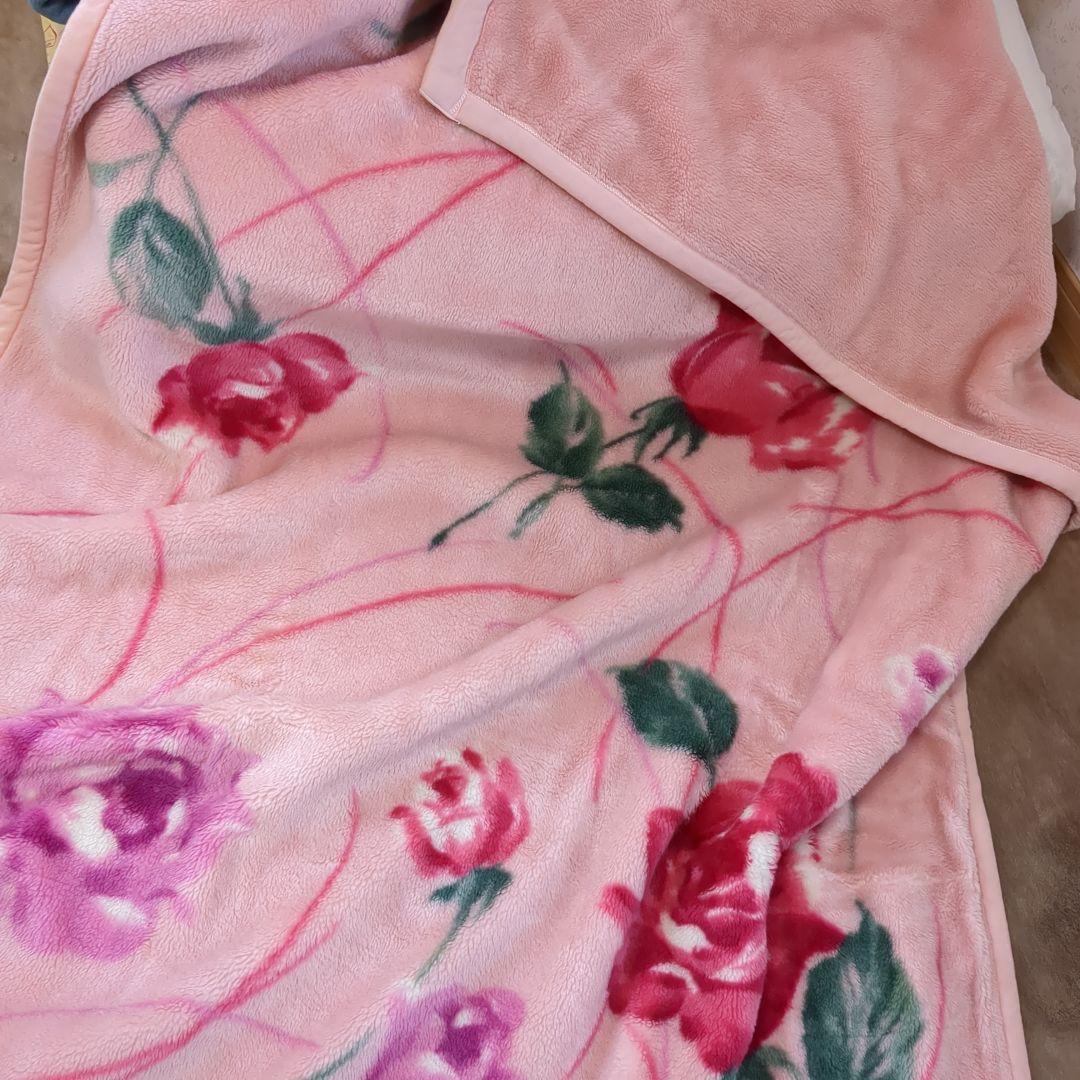 花柄ピンク 2枚合わせ毛布 昭和レトロ アクリル 月の友の会 - メルカリ