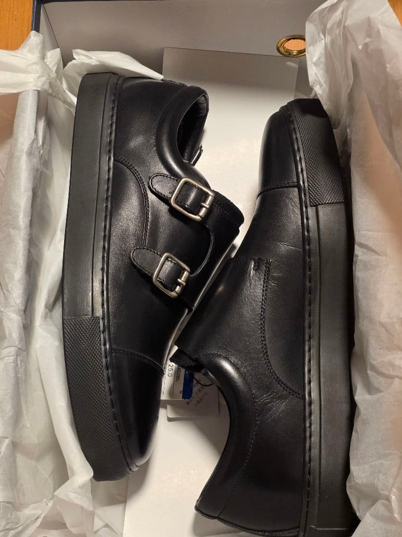 HILTON ブラック ダブルモンクシューズ 25.0cm