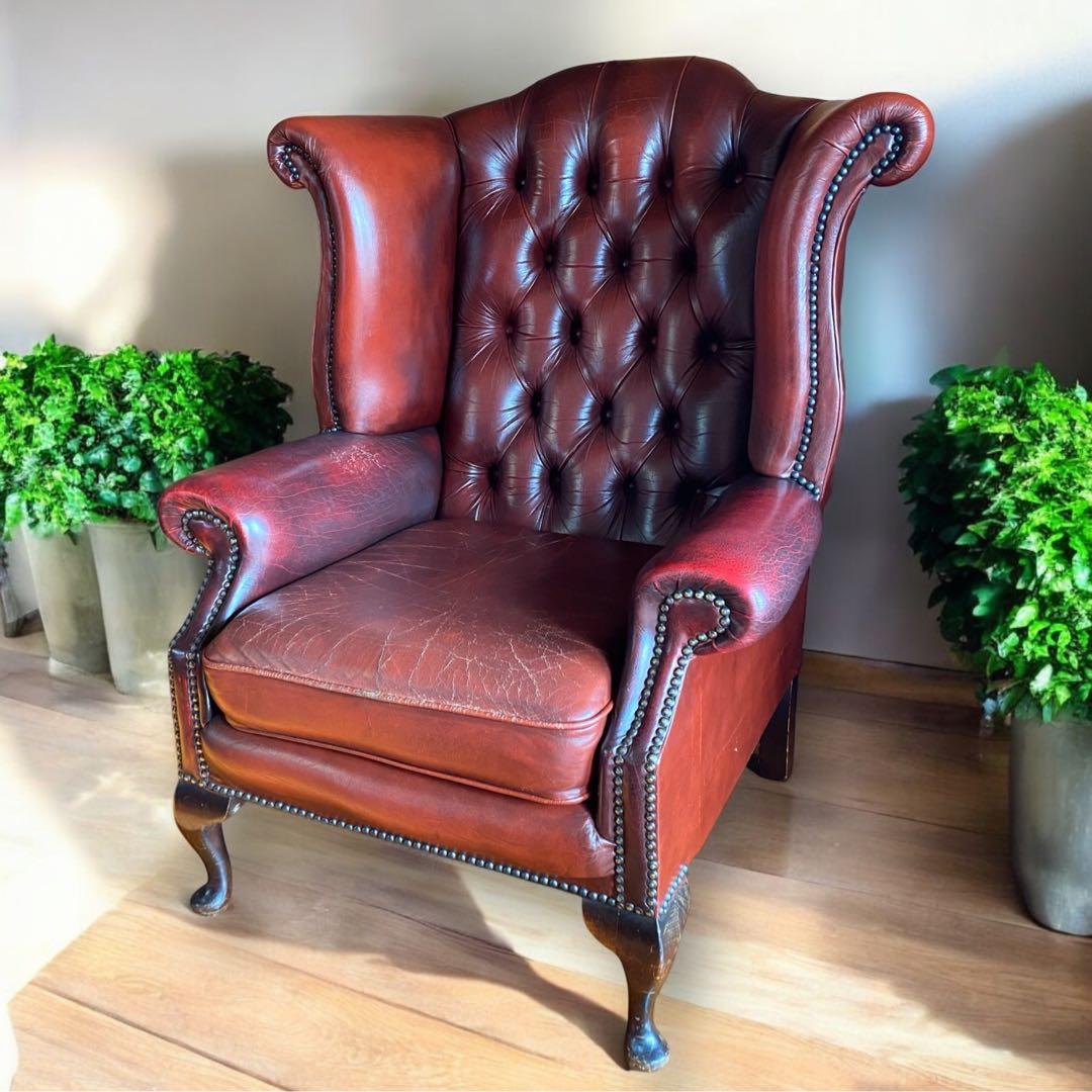【お値下げ！】イギリス 本革 チェスターフィールド ソファ チェア チェスターフィールド ソファ アンティーク 1人掛け 本革 レザー