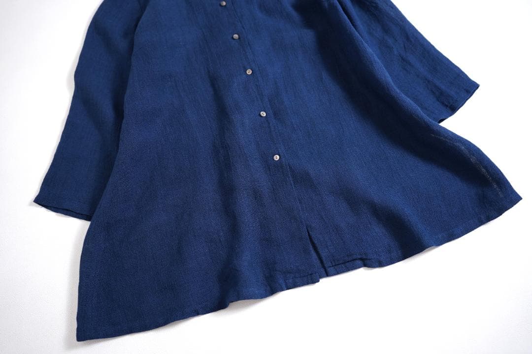 633u*美品 根々 石見銀山 群言堂 藍染 リネン シャツ ブラウス - メルカリ