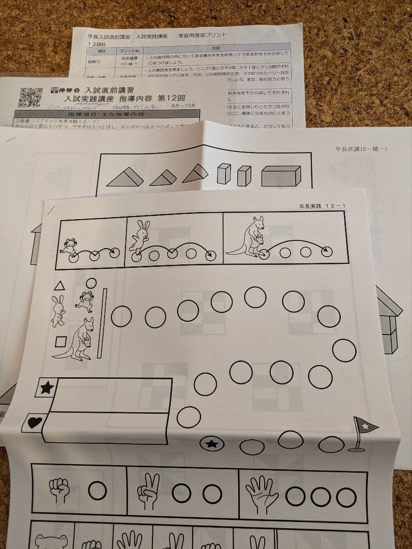 伸芽会】年長11〜10月 総合クラス 冬期 夏期 直前講習 未記入プリント