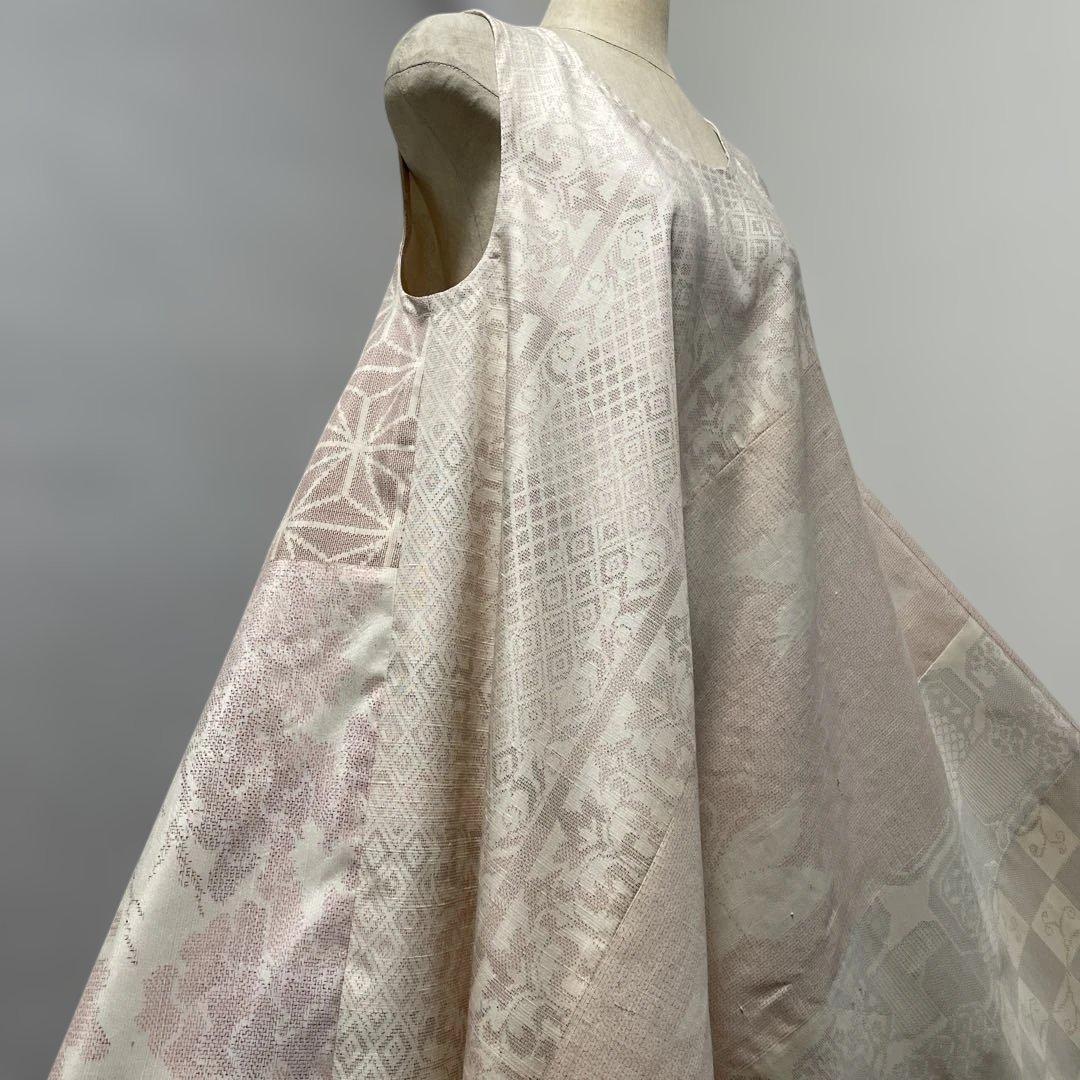 着物ワンピーステントラインマキシ丈《20》塩沢紬・結城紬・白大島紬等 L〜くらい