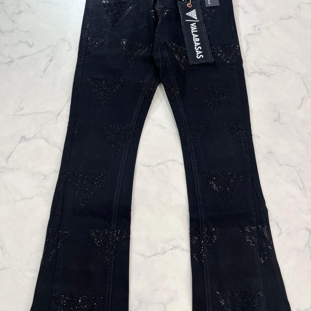 新品バラバサスvalabasas ラインストーンスキニーフレアデニムビーズ