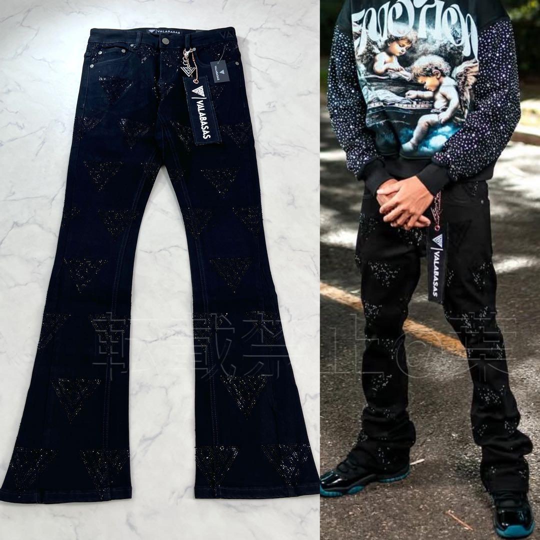 新品バラバサスvalabasas ラインストーンスキニーフレアデニムビーズ