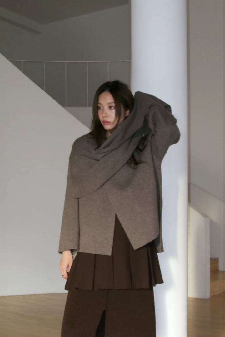 ZARA スカーフ付きショートニットコート L-XL - メルカリ