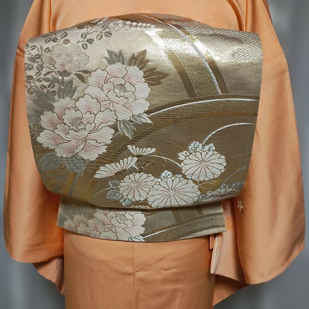 淡いクリームサーモンピンク 小菊付け下げ 訪問着フルセット 襦袢付き