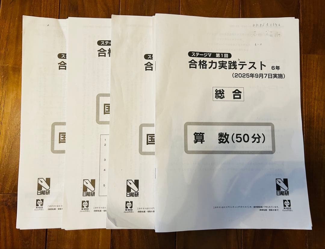 日能研6年（2025年度）公開模試 育成テスト 夏期春期テスト4科目＋