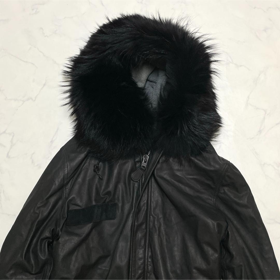 シシ レザーモッズコート 洗えるレザー SAGAFUR フード フィッシュテール