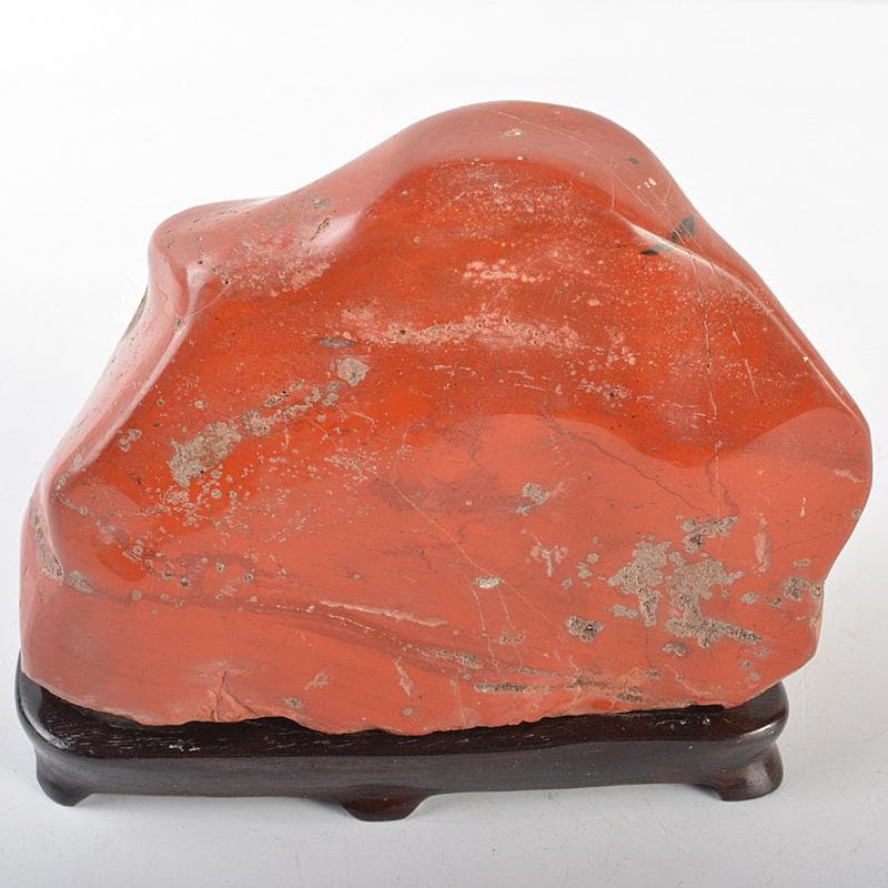 天然石 鑑賞石 佐渡赤玉石 赤石 置物 重さ約2.5㎏ 唐木台付 C R6924