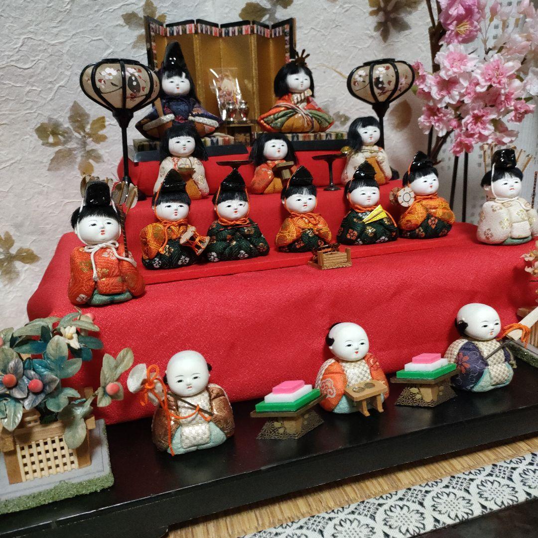 芳山作 伝統的な木目込雛人形15体セット 骨董アンティーク品 1970年