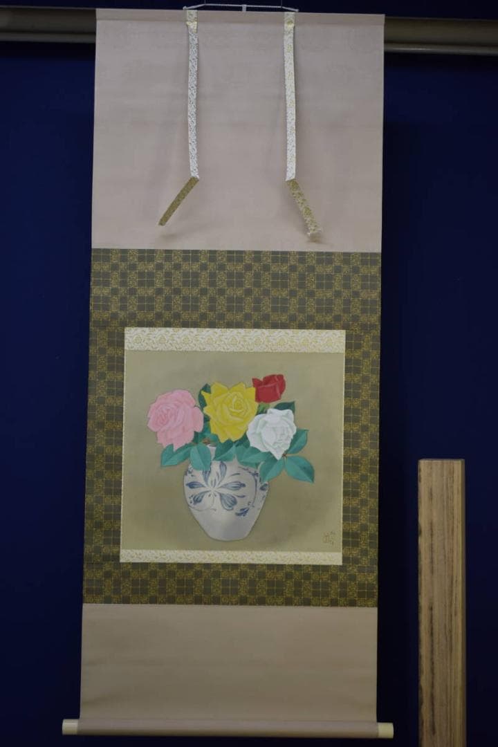 真作/山口華坪/薔薇花瓶図/バラ/布袋屋掛軸HH-884 - メルカリ