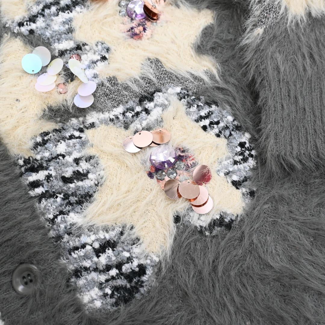 □ 47890☆年 定価3.5万 コエル 花柄ビジューシャギーカーディガン