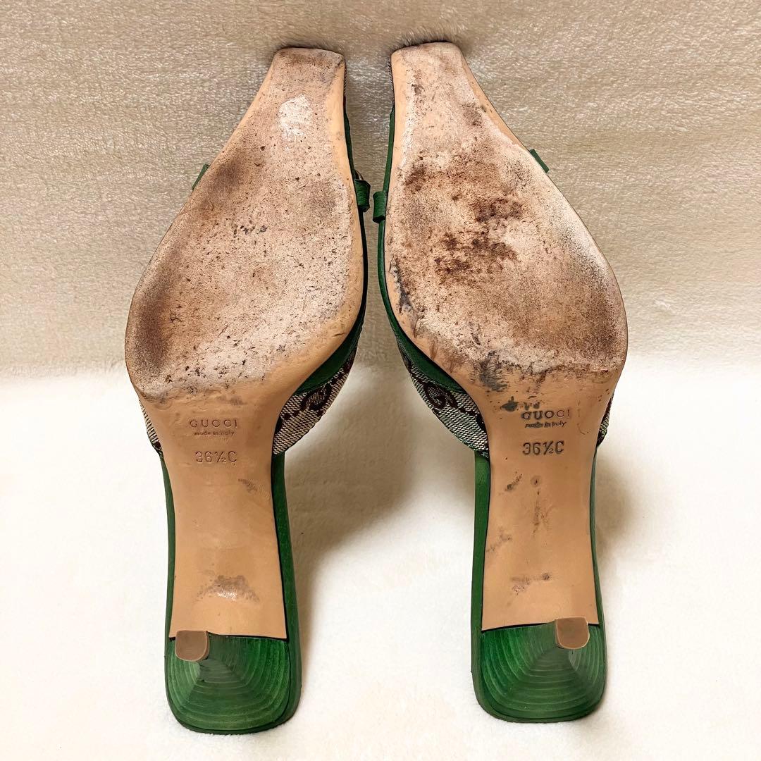 GUCCI グリーン ミュール GGマーク 23.5cm メタル金具付