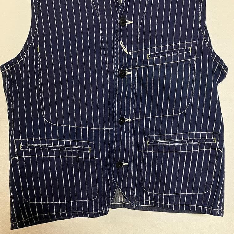 シュガーケーン 9oz インディゴ ウォバッシュ ストライプ ベスト 40