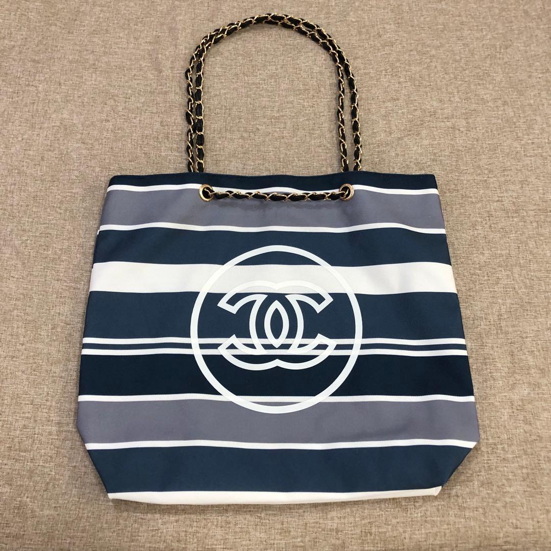 ノベルティストライプ トートバッグ非売品 撥水ニット・バイカラートート/ストライプ(クリーム×ネイビー