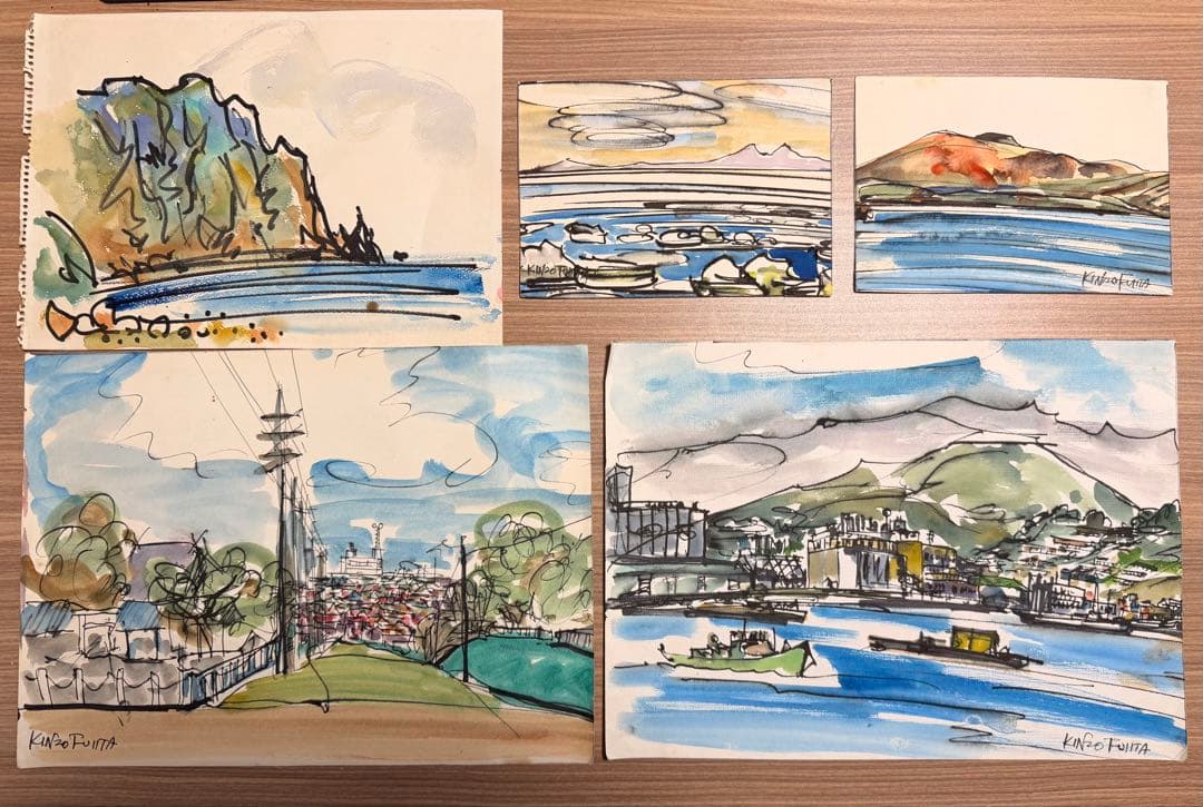 藤田謹三 色紙 水彩画 ・『油彩とスケッチ自選30集』ほか まとめ売り