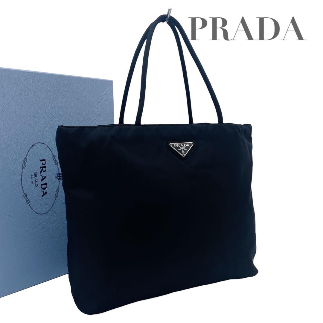 美品】プラダ ナイロン 三角ロゴ トートバッグ ブラック 白タグ 5854