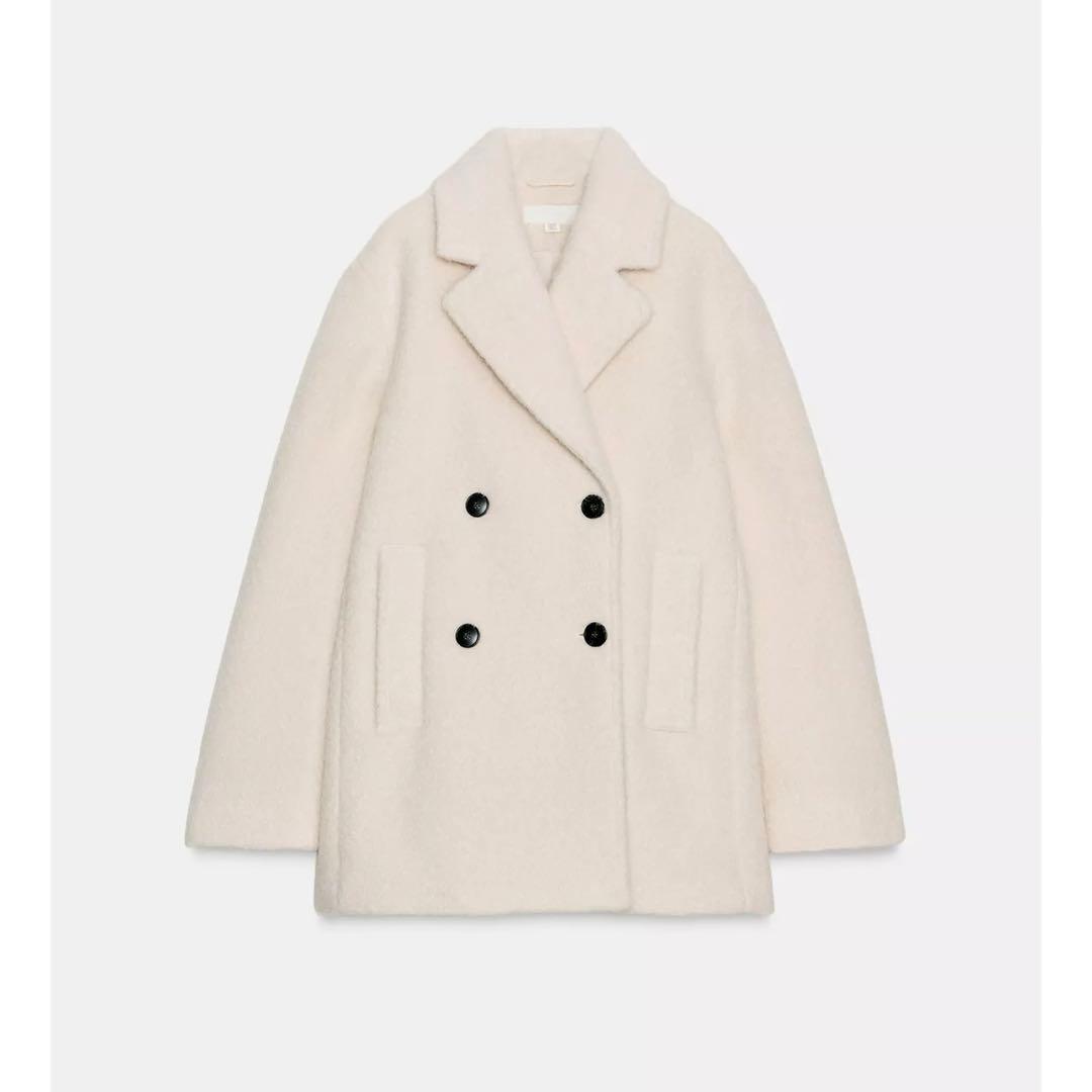 ZARA ブークレダブルブレストミディ丈コート Sサイズ - メルカリ