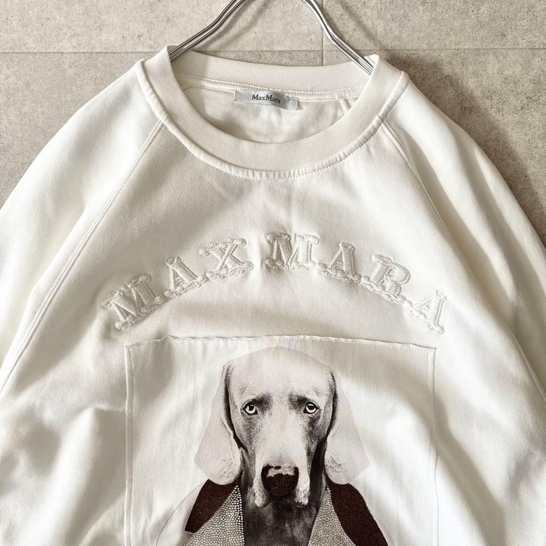 未使用級✨️マックスマーラ ストーン装飾 犬プリント トレーナー M 白