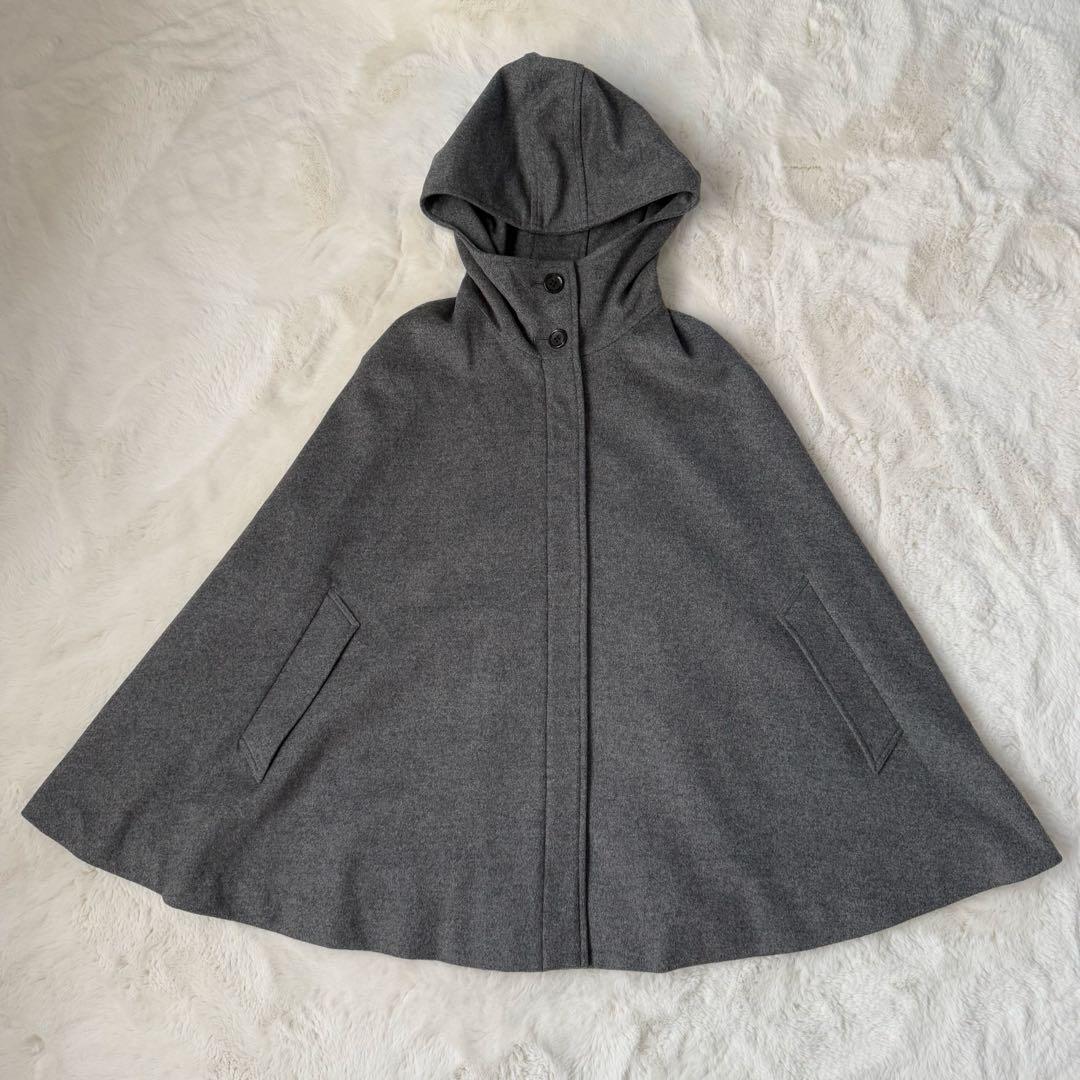 鎌倉シャツ ウール カシミヤ ポンチョ マント コート グレー F フード