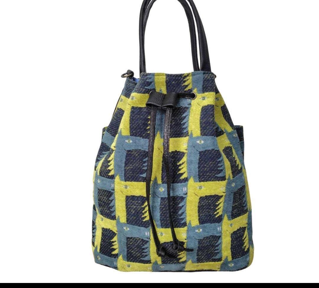 ミナペルホネン/thoroughbredサラブレットネイビー/巾着Lサイズ 70 ミナ ペルホネン オーガニック sora check ネイビー | ふろしき