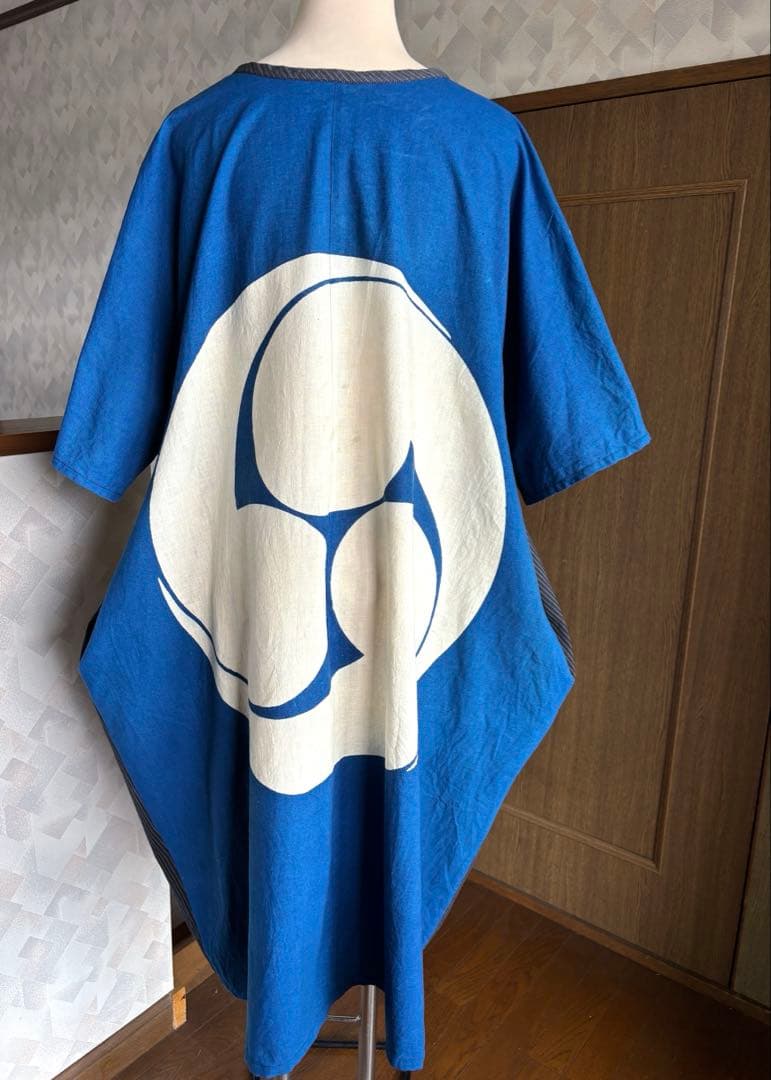 家紋 大幕 風呂敷 ドロップポケットワンピース 前後同型 藍染木綿