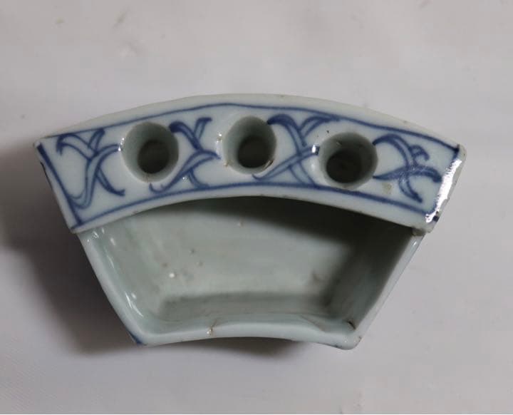 珍品 中国 清朝期 染付万年筆おきインク池 アンティーク1212