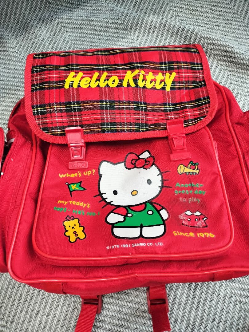 レア リュック 1996年 昭和 レトロ ハローキティ チェック柄 キッズ