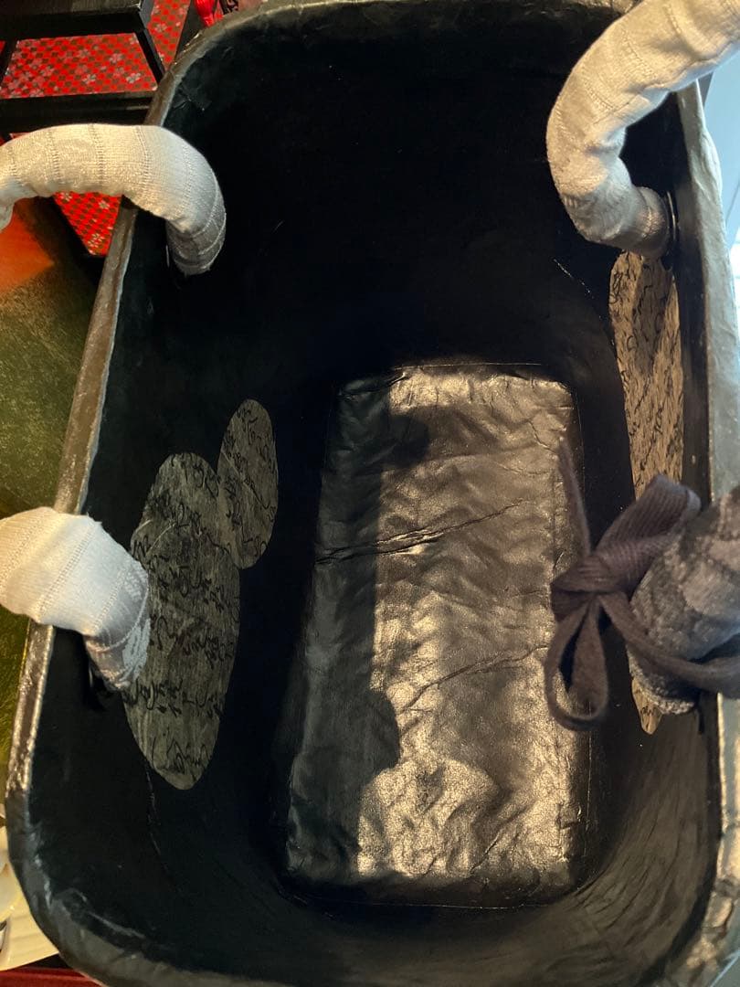 一閑張り 一閑張りバッグ 古文書 和紙 花絵柄 着物 京友禅 正絹 墨波紋様