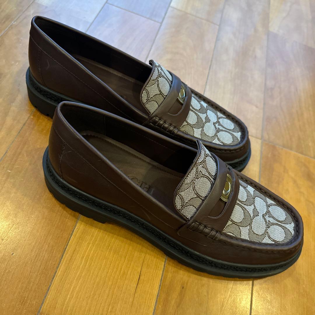 COACH メンズモノグラムローファー ブラウン 26.0cm