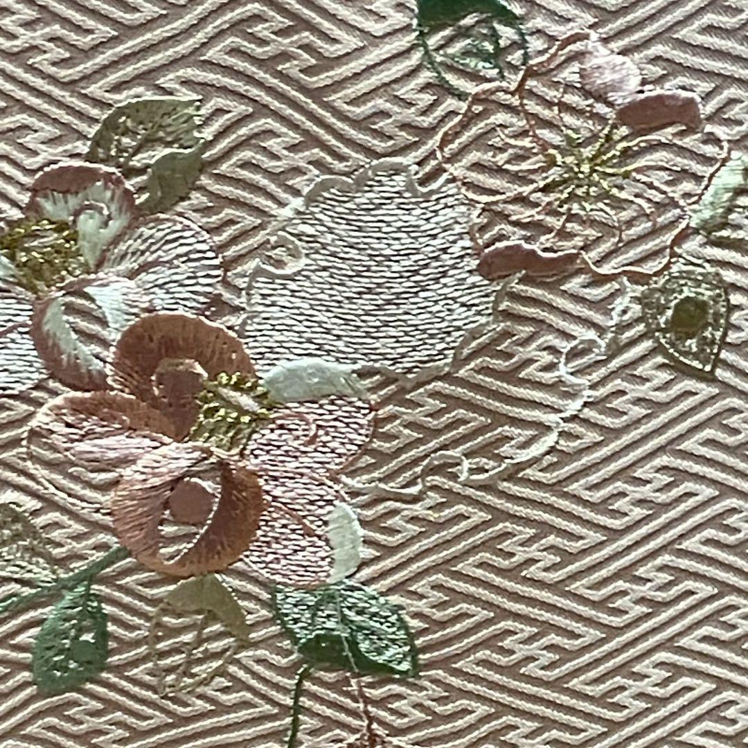 7160］訪問着 美品 花流水文様 絞り 刺繍 幅広サイズ 正絹 着物 袷